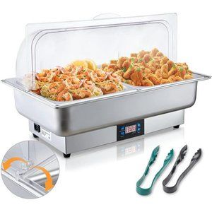 Electric Chafing Dish 9 QT Adjustable Roll Top Stainless Steel Programmable